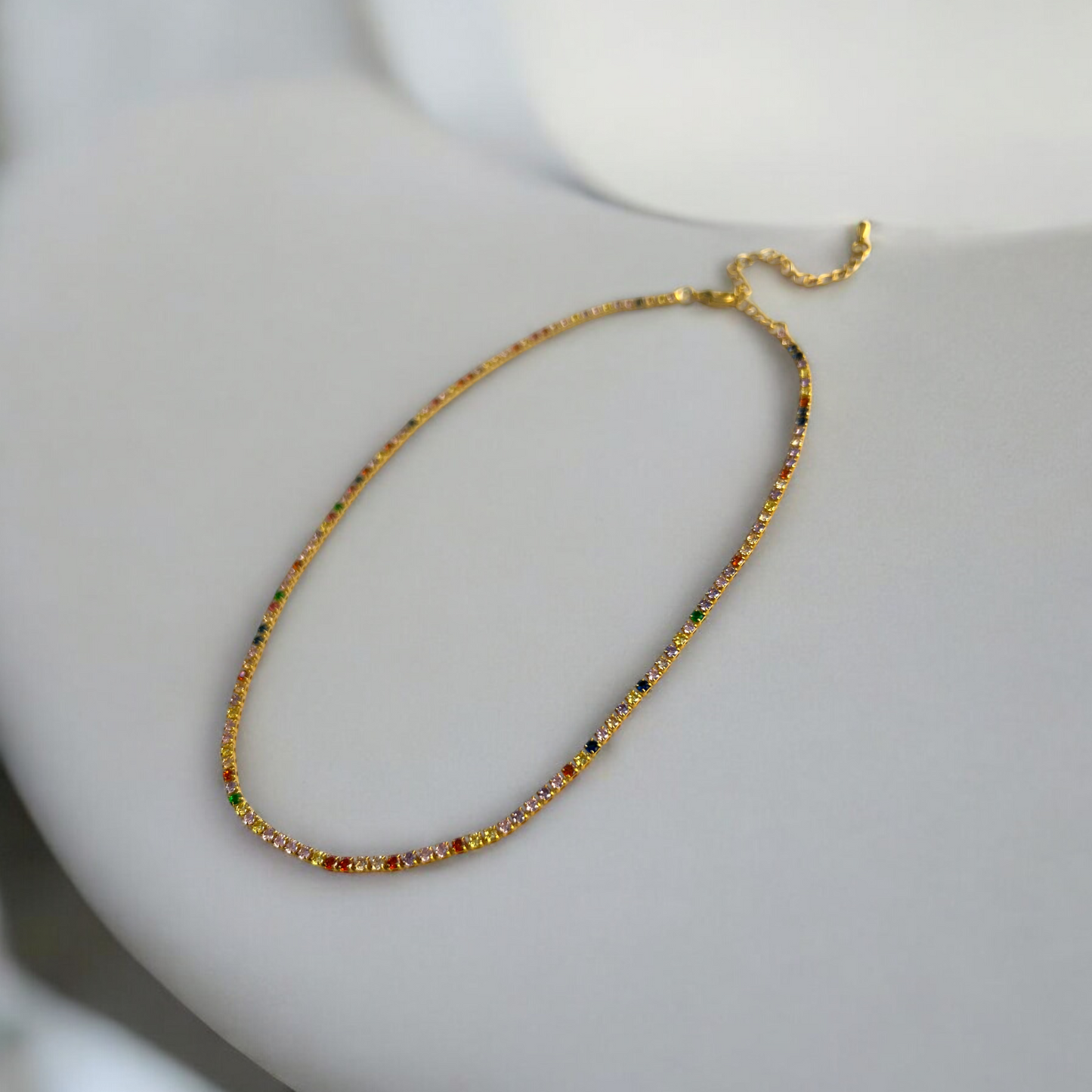 rainbow thin tennis necklace