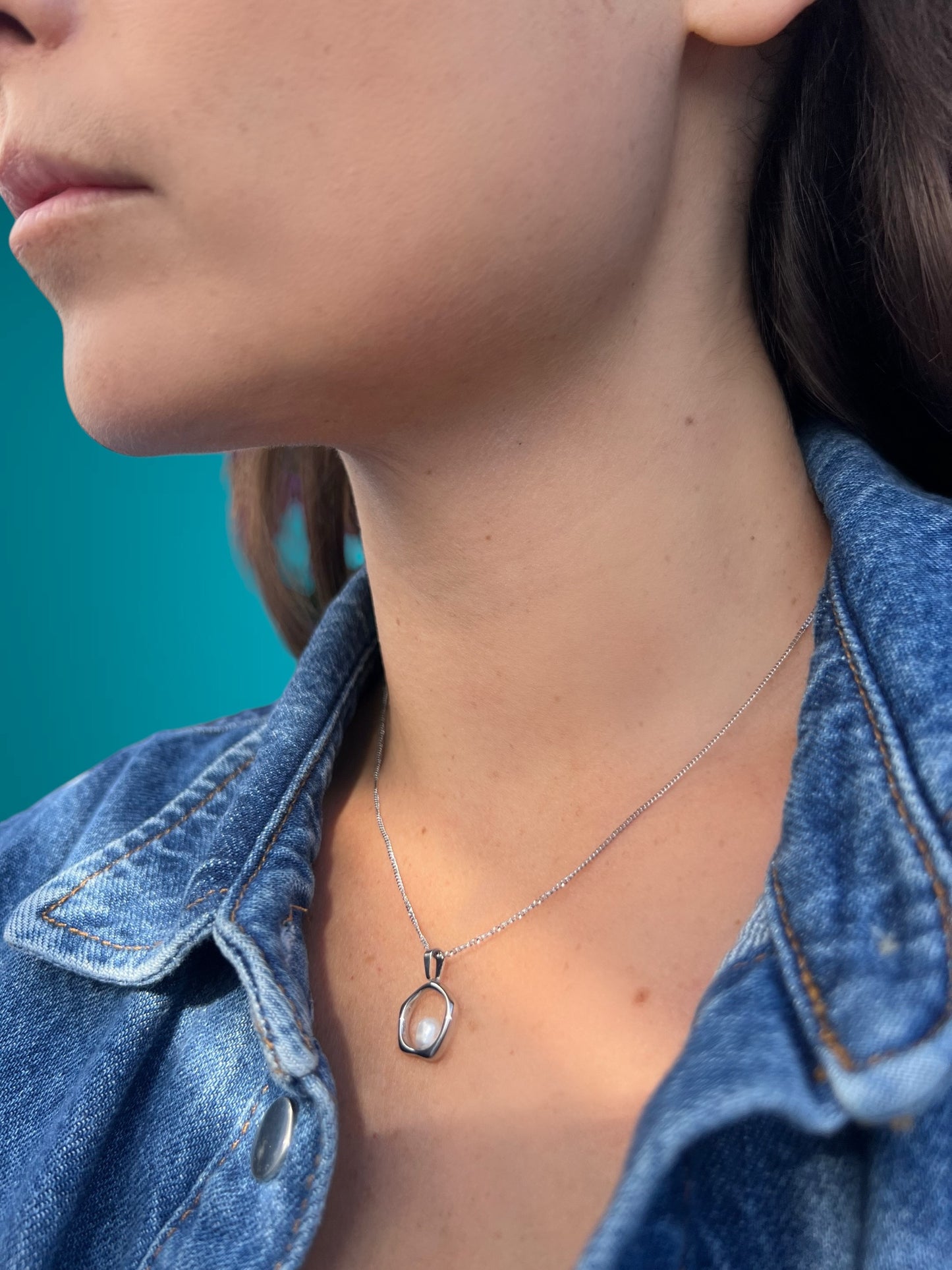 stacking silver pearl pendant