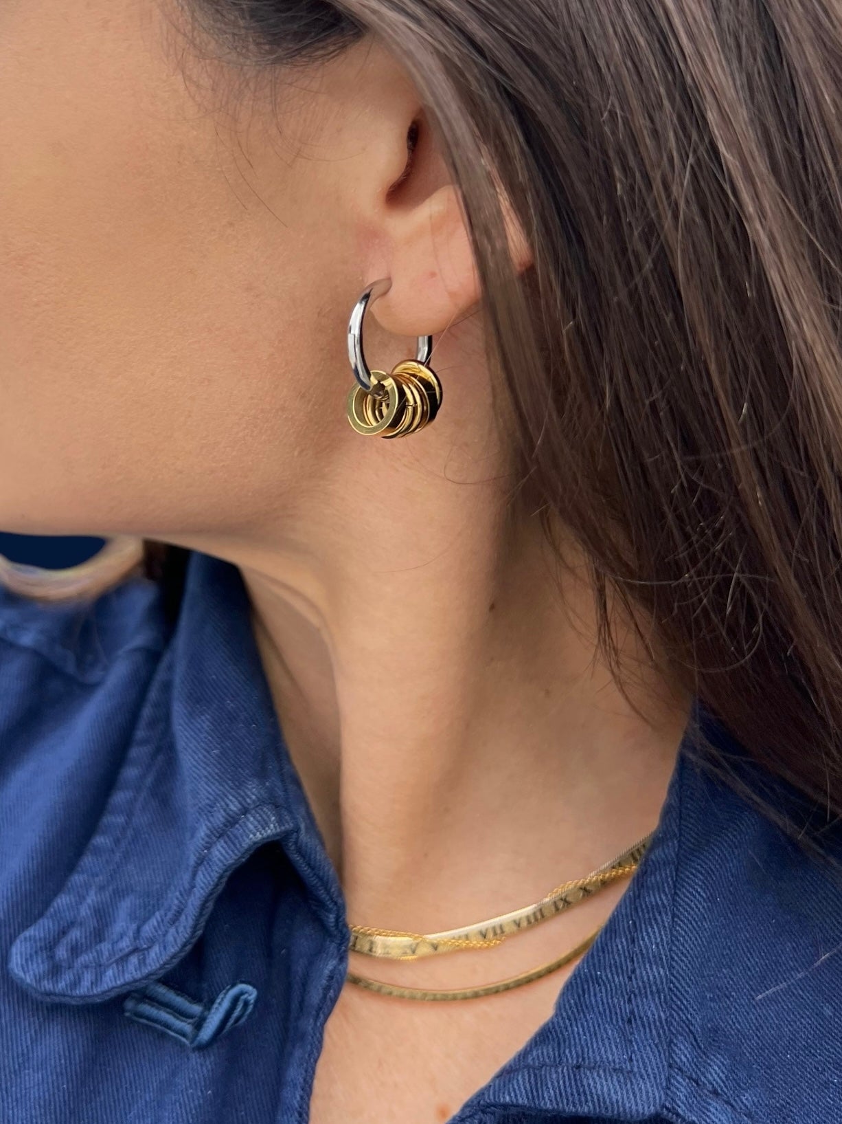 silver and gold hoops