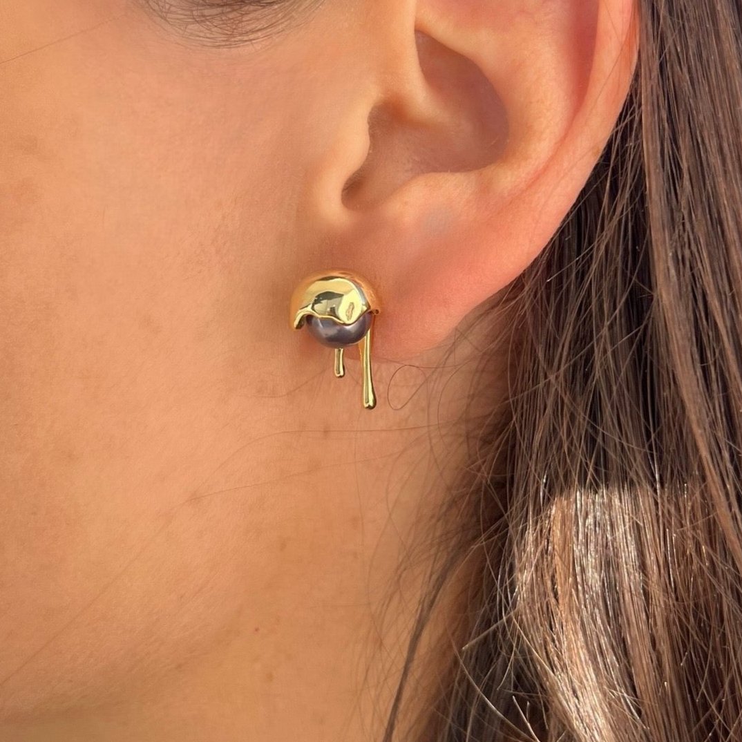 black melted gold earrings