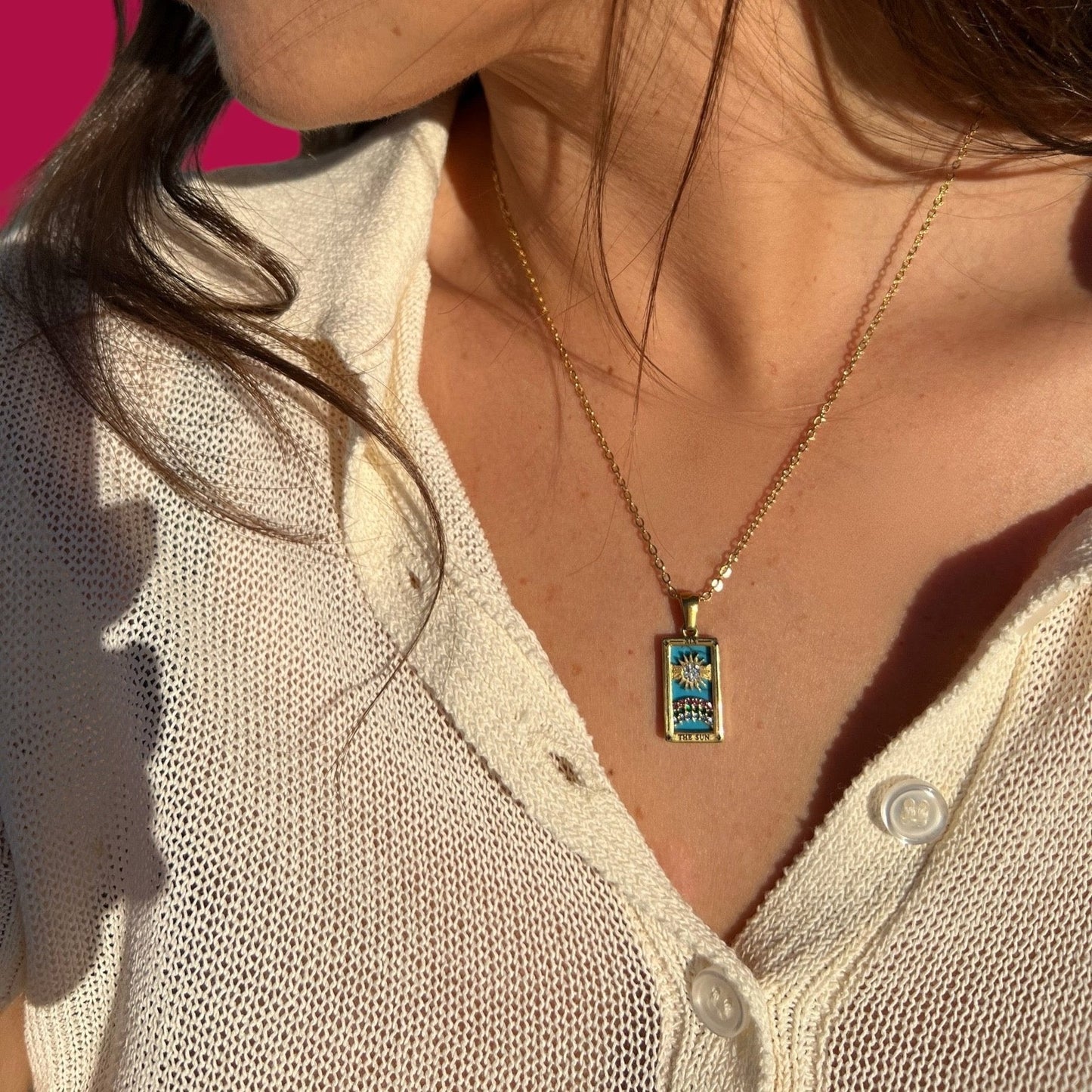 Blue tarot card necklace