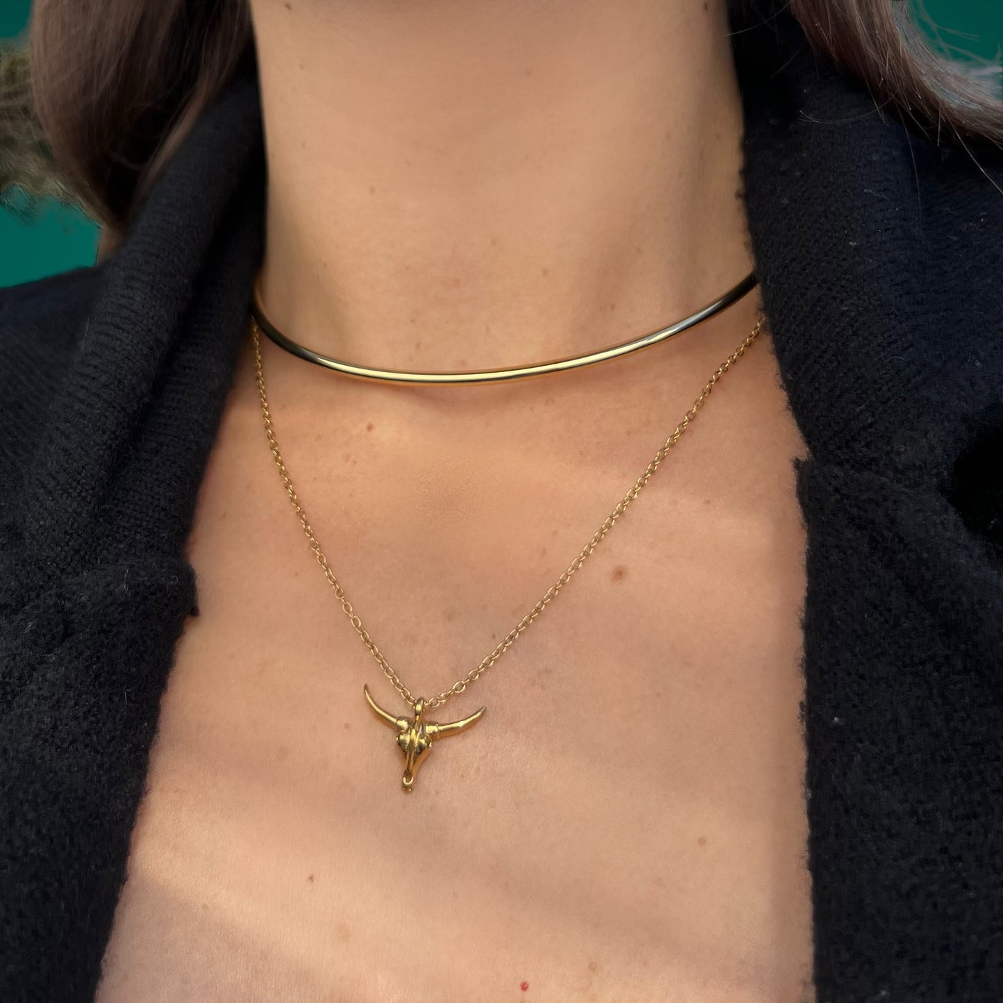 gold bull head necklace