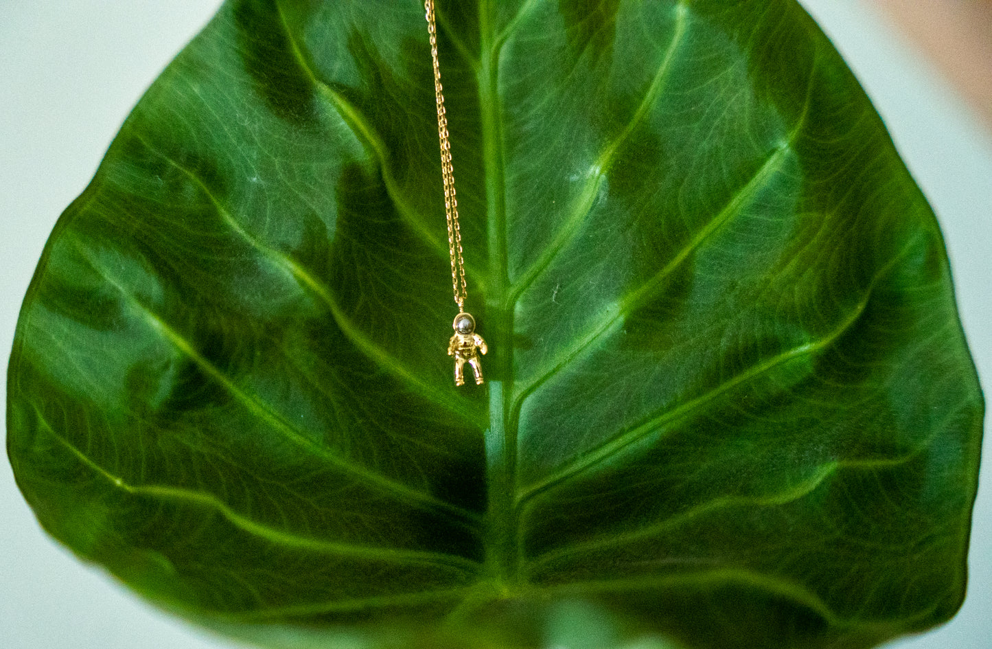 gold and silver astronaut pendant