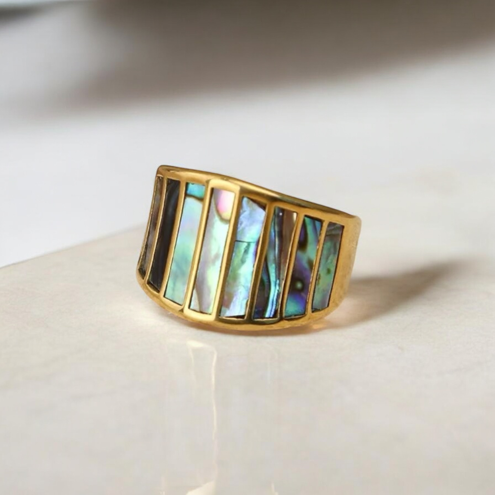 gold abalone statement ring
