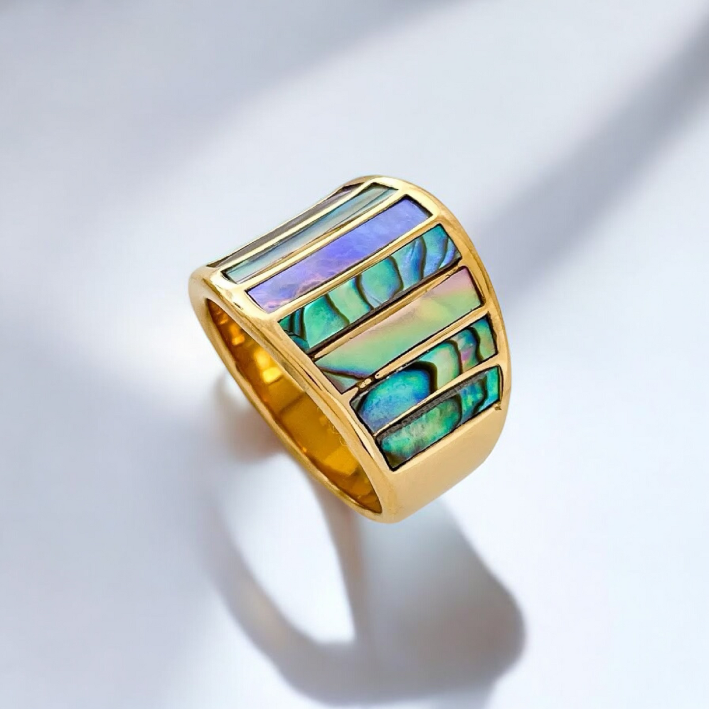 gold abalone statement ring