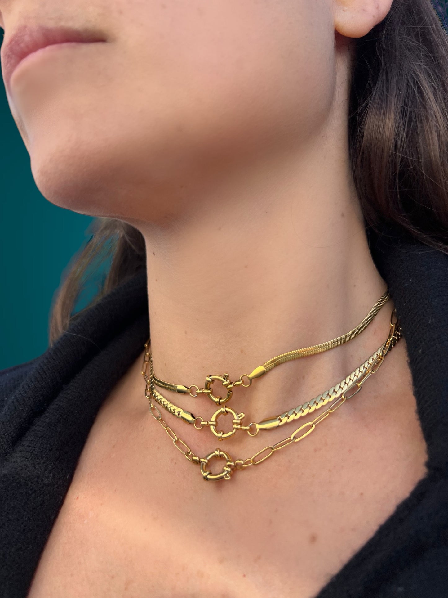stacked gold chokers