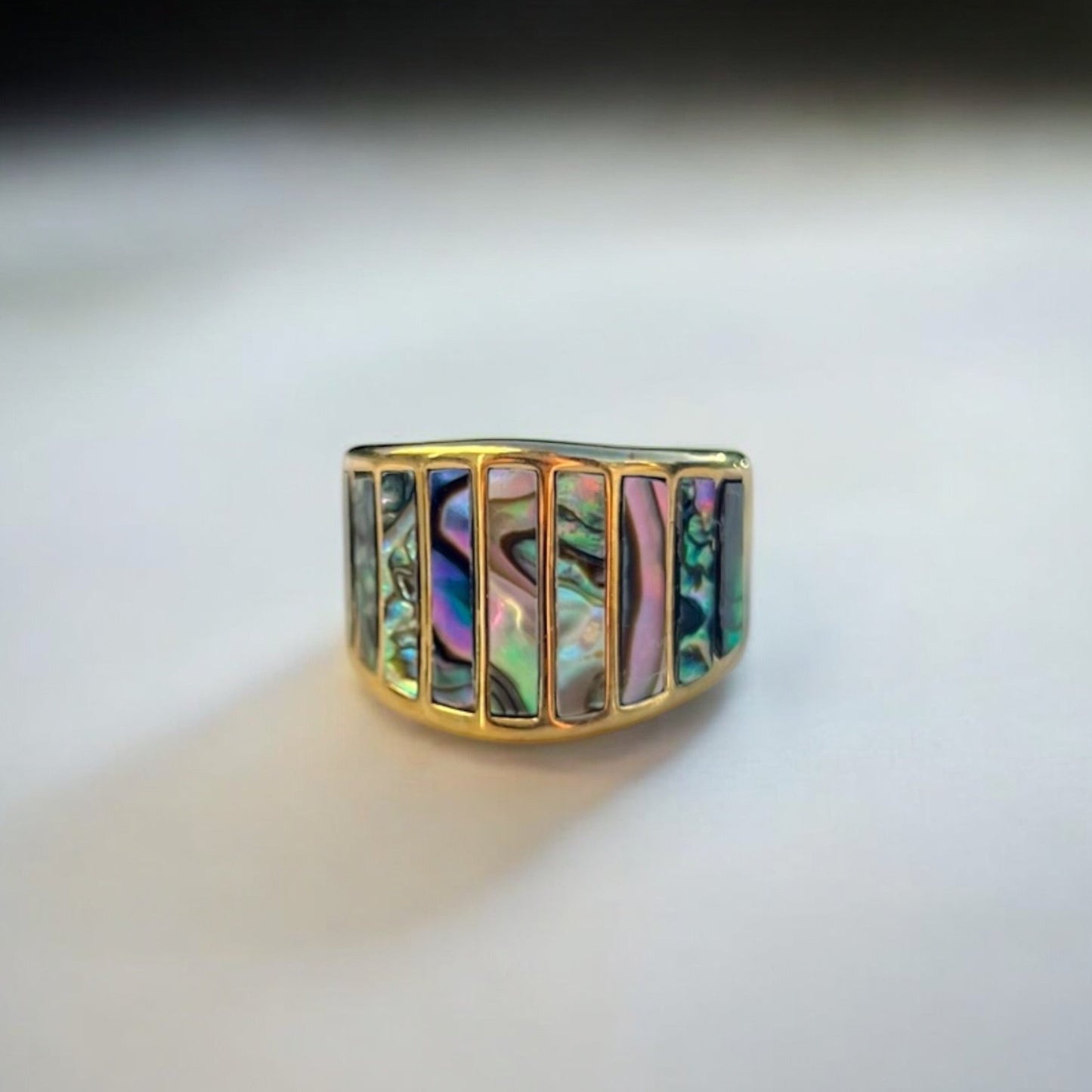 gold abalone statement ring