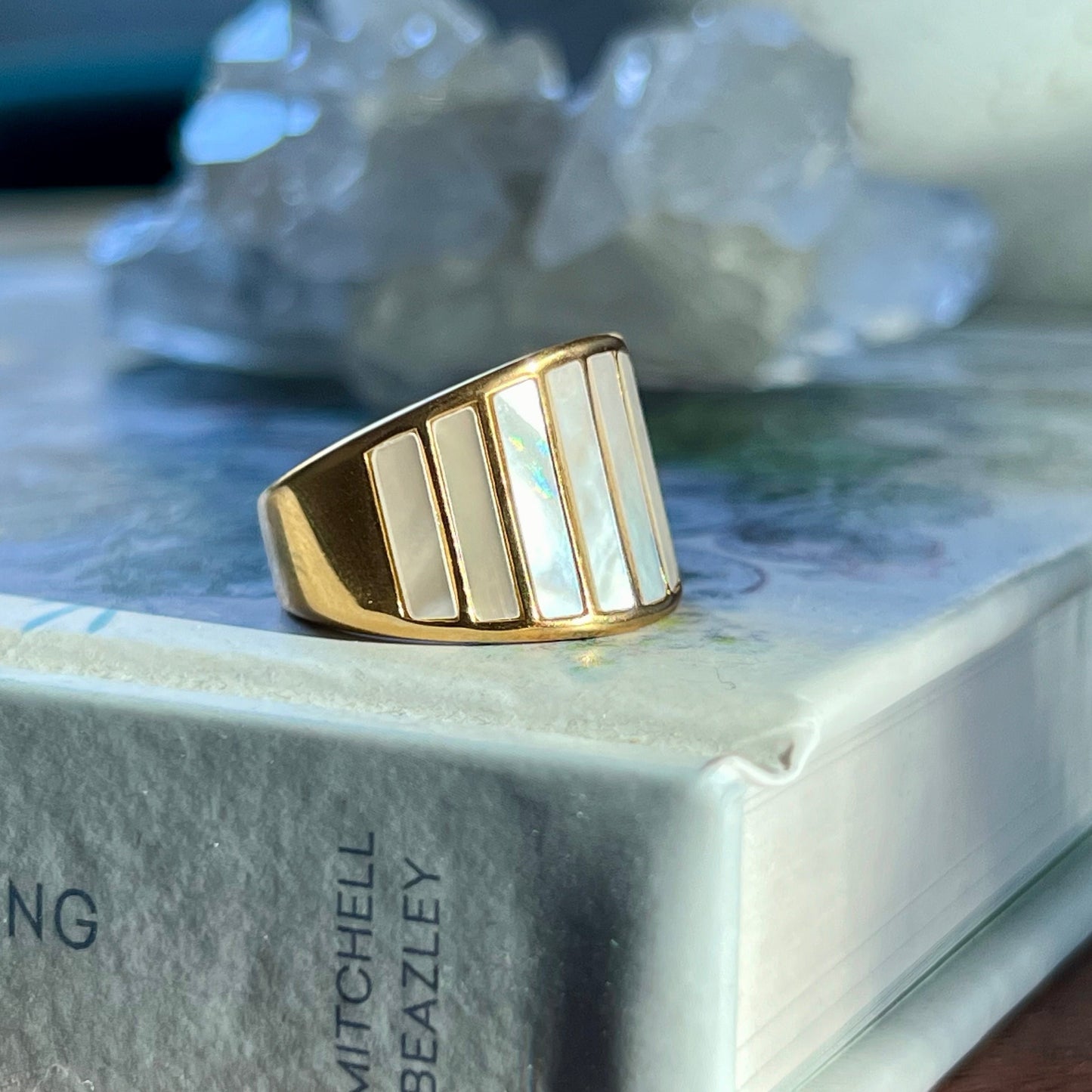 gold white pearl ring