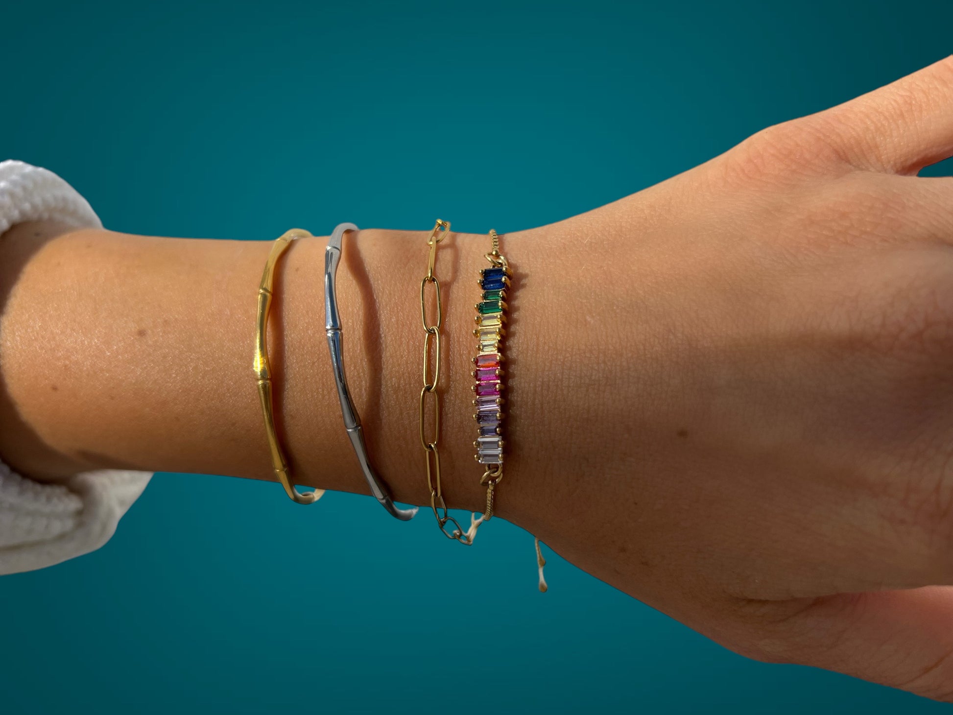 rainbow bracelet stack 