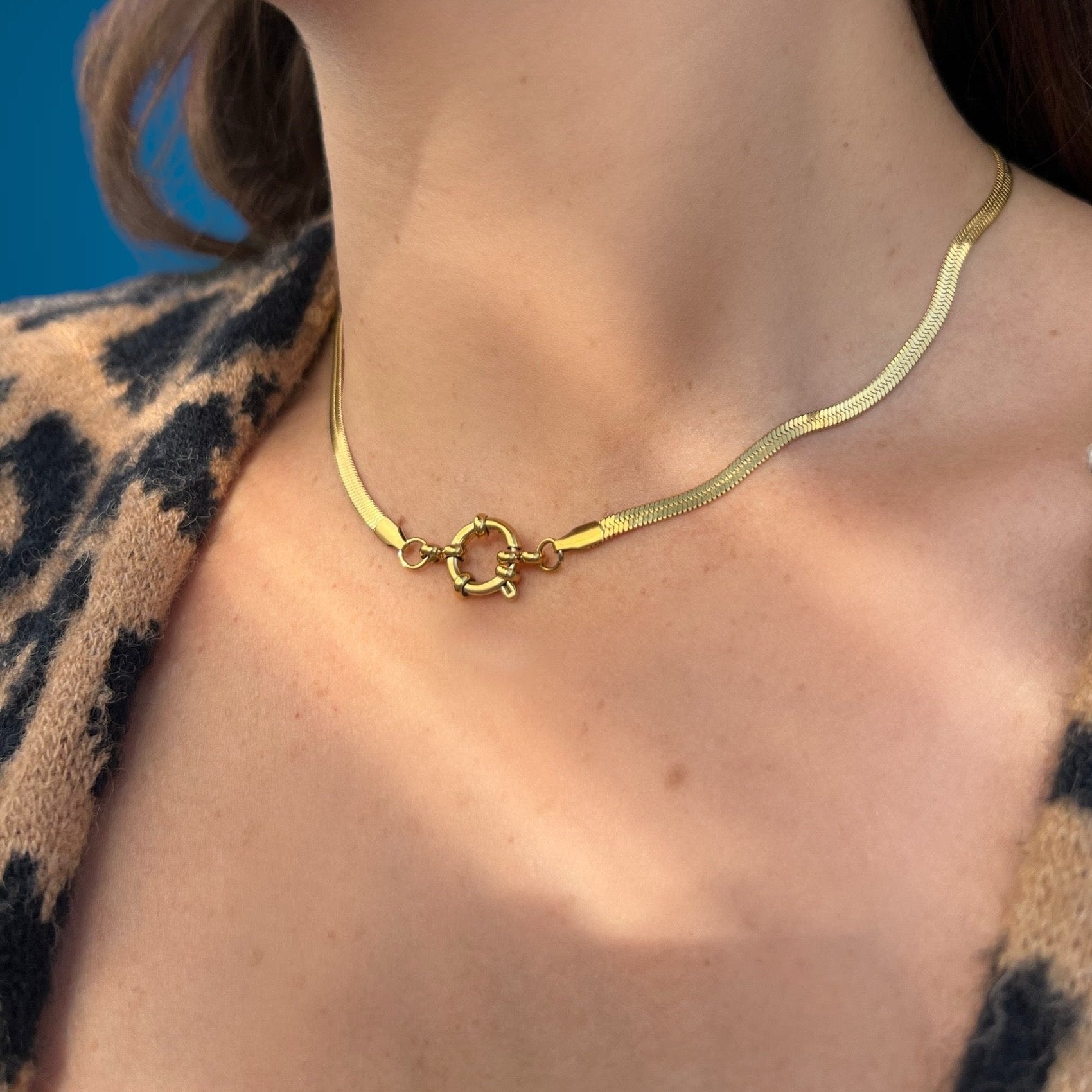 gold herringbone choker